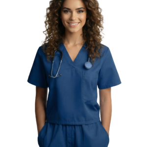 Microfiber Stretch Women’s - Scrub Top – Front Open V-Neck with Snap Buttons Half Sleeve & 2 Pockets