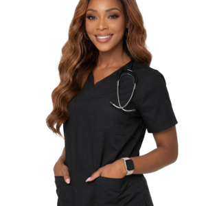 Stretchable V-Neck Women`s - Scrub Top with 1 Pocket – Solid Half Sleeve