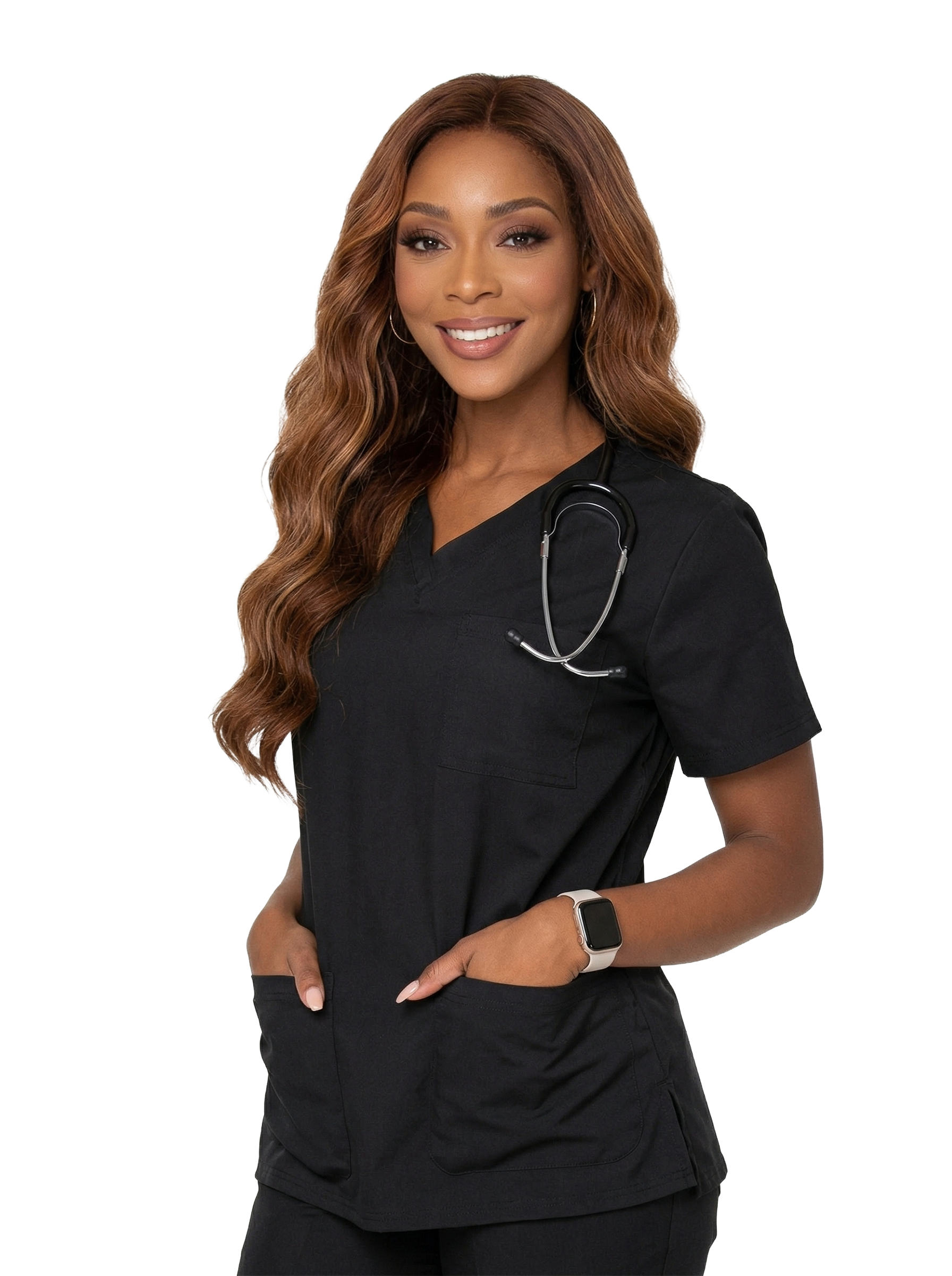 Stretchable V-Neck Women`s - Scrub Top with 1 Pocket – Solid Half Sleeve