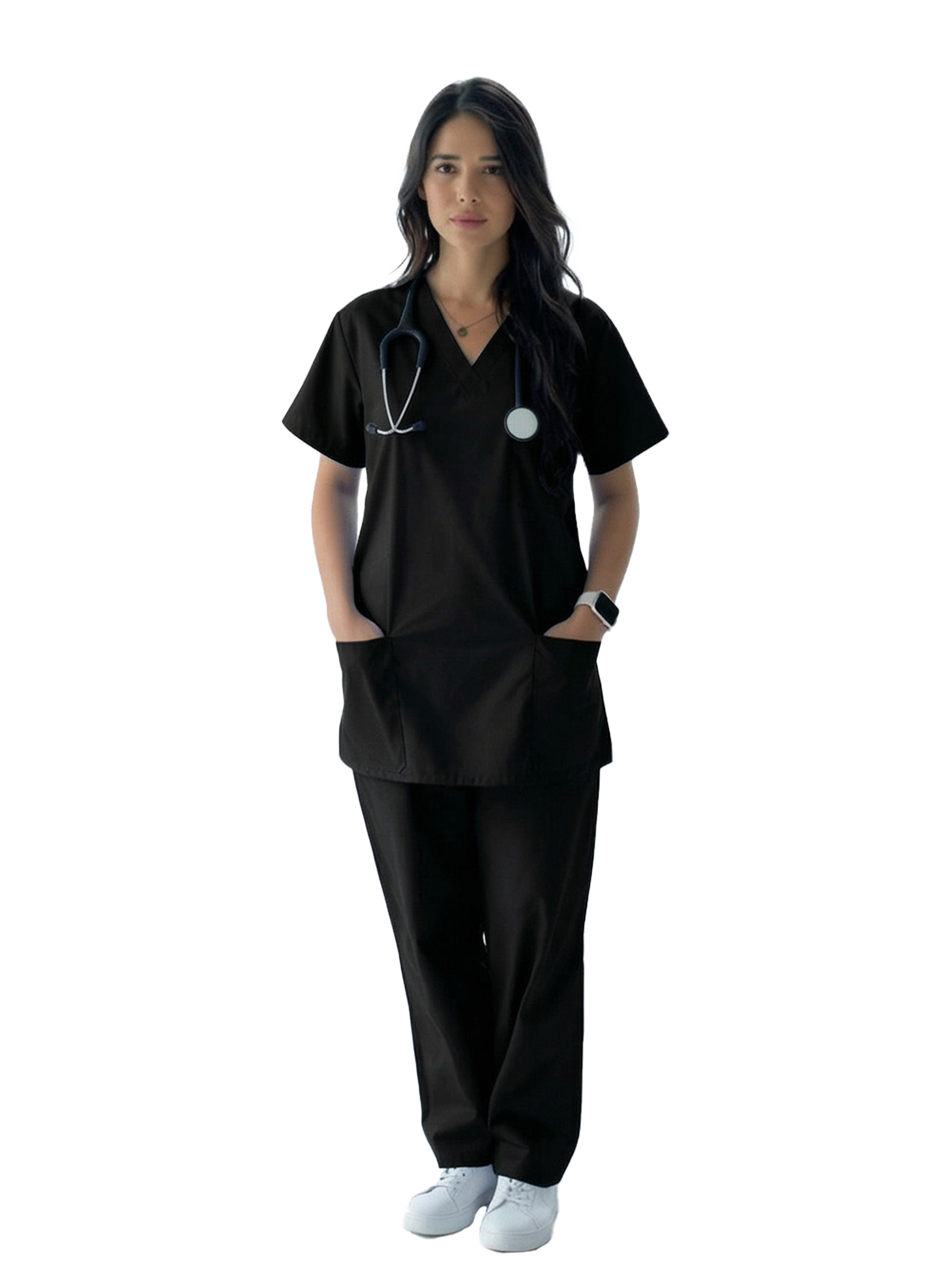 Stretchable Women`s – Scrub Top & Bottom Mock Wrap with 5 Pocket Solid Half Sleeve