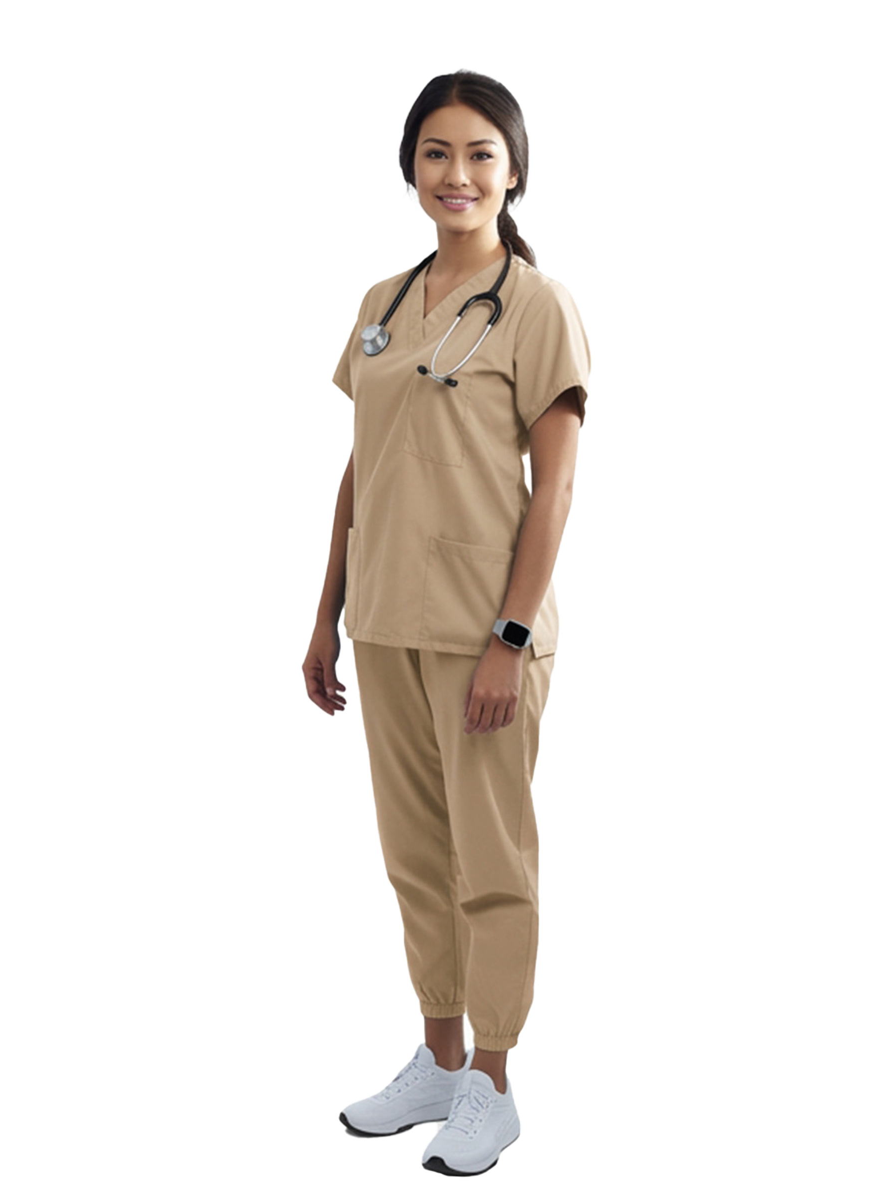 Stretchable Women`s – Scrub Top & Bottom with 3 Pocket Normal Solid Half Sleeve